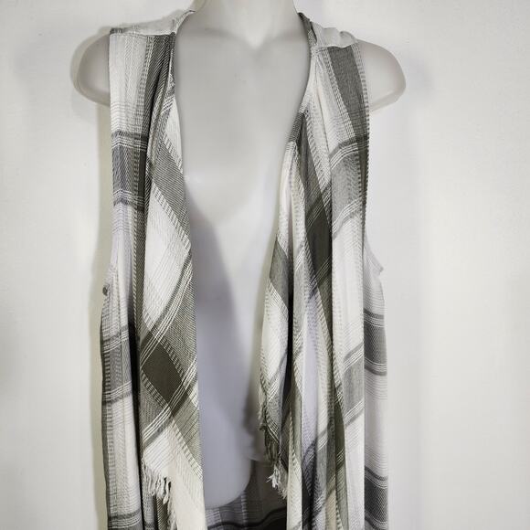 Maurices Womens Duster Cardigan Plaid Open Fringe Sleeveless Long Vest One Size - Picture 3 of 10